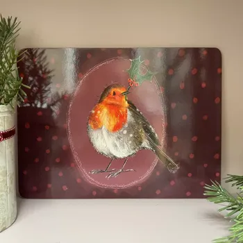 prostírání Korkové vánoční prostírání Robin and Holly - Alex Clark, 29 x 21,5 cm (Prostírání ptáčci, ptáček, Christmas)