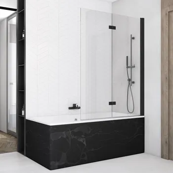 Vanová zástěna RONAL SOLINO Dvoudílná skládací vanová zástěna černá mat bílé linky SOLB2D1000688