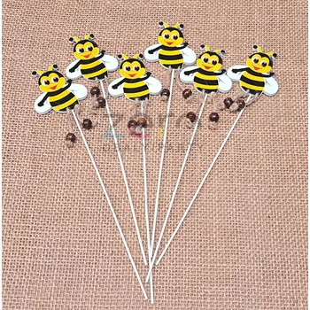 Party dekorace Zápich včela dřevěný (6 ks) - barevná