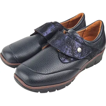 Dámské polobotky F 859 - 4 Dámské kožené polobotky – černé s modrým suchým zipem; doprodej 37