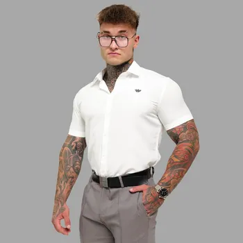 Pánská košile Strečová košile Iron Aesthetics Short Slim Stretch, natural : Barva - Bílá, Velikost - 3XL