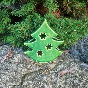 Svícen Keramický stromeček na svíčku - zelený Velikost: 10 cm