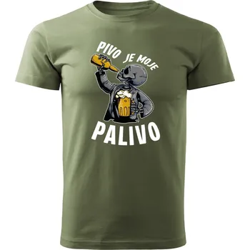Pánské tričko Pánské tričko s potiskem PIVO JE MOJE PALIVO Barva: KHAKI ZELENÁ, Velikost: XXL