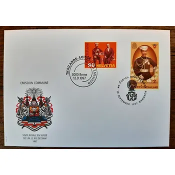 Sběratelství ŠVÝCARSKO, THAJSKO FDC 1622, 1808, 100. výročí návštěvy siamského krále, r. 1997