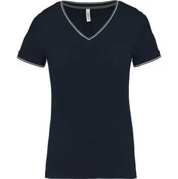 Dámské tričko KARIBAN VINTAGE V-NECK K394 / Dámské piqué tričko s krátkým rukávem - navy/light grey/white XXL