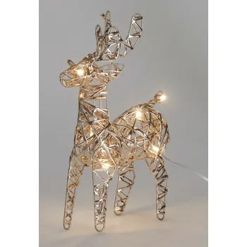 Vánoční dekorace Vánoční svítící sob Champagne, 21 x 14 cm, 30 micro LED, na baterie, zlatá