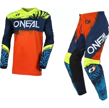 Moto dres a Dětský motokrosový / enduro komplet dresu a kalhot ONEAL ELEMENT SHOCKER barva modrá/oranžová velikost XL + 28 (pohodlný volný střih pro maximální volnost pohybu)
