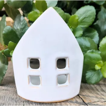 Svícen Malý keramický svícen - domeček - bílý