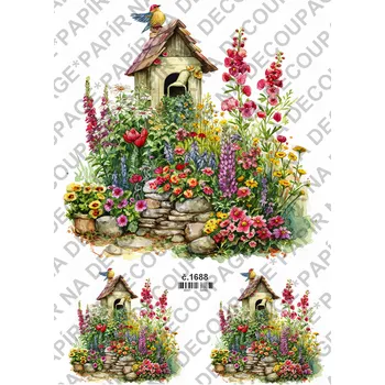 Umělecký papír Rýžový a soft papír na decoupage - Zahrádka - KB01688 Materiál: Soft, Rozměr: A4