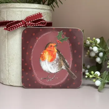 Podložka pod misku Podložka, podtácek Robin and Holly , Alex Clark (Podložka ptáčci, ptáček, Vánoce, Christmas)