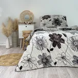 Ložní povlečení mikroflanel Hnědá kytka, 140 x 200 + 90 x 70, Zip