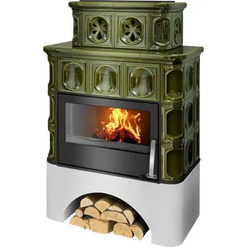 Krbová kamna ABX KARELIE P TV kachlová kamna 7,3-16,5kW, s výměníkem, rovný sokl, zelená