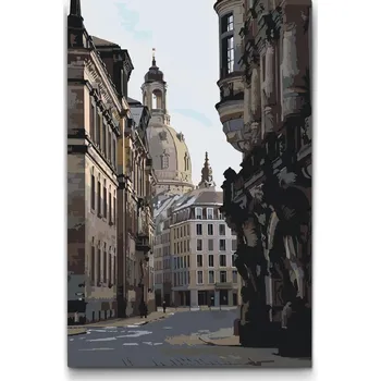 Malování podle čísel - Ulička v Drážďanech - Německo Velikost: 40x60cm, Rámování: Pouze srolované plátno