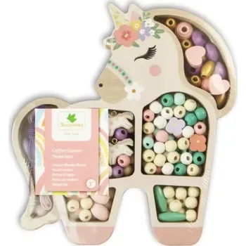 Dětské navlékací korálky Dřevěné pastelová korálky - Jednorožec, 170 ks