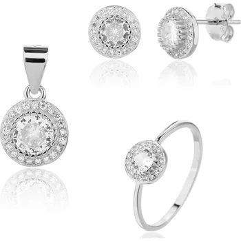 Náušnice JVD Půvabná stříbrná sada šperků se zirkony SVLS0127SJ6BI (prsten, přívěsek, náušnice) 58 mm + 2 měsíce na vrácení zboží