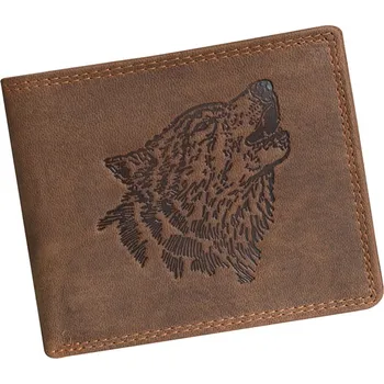 Peněženka Hnědá broušená kožená peněženka s motivem vlka L1172