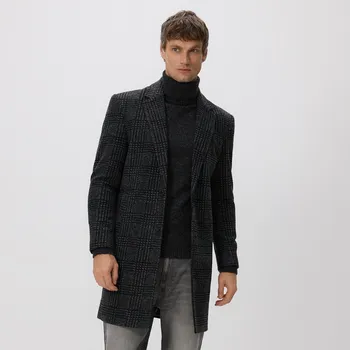 Dámský kabát Reserved - Dlouhý kostkovaný kabát - tmavě šedá - 923EF-90M - 923EF-90M-M