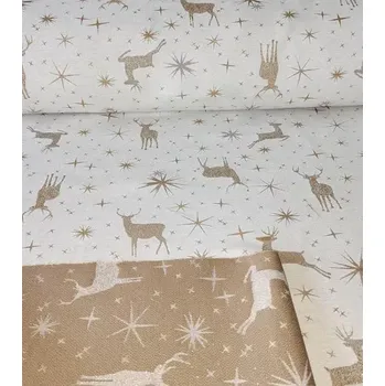 Žakárová vánoční látka jelínci bílo zlatí s Lurexem | RTex