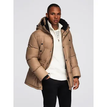 Pánská casual bunda Ombre Men&#039;s long puffer jacket with snap pockets - brown Ombre hnědá 2978871