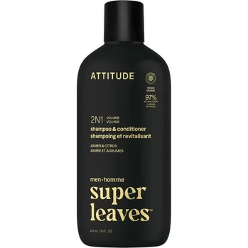 Pánský šampon a kondicionér pro objem 2v1 Amber a Citrus Attitude Super leaves 415 ml