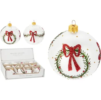 Vánoční ozdoba Koule sklo 80mm na stromeček mašle s girlandou matná mix, barevná