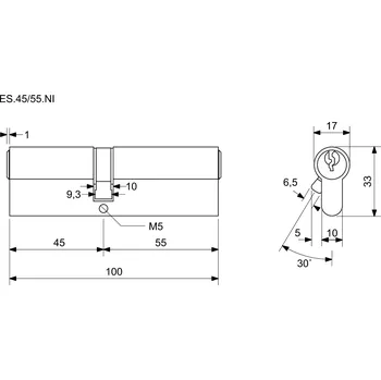 Vložka do dveří Richter bezpečnostní oboustranná cylindrická vložka Cylindrické vložky: ES.45/55.NI