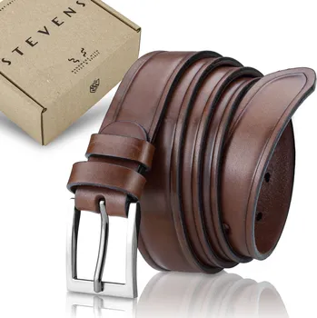 Opasek STEVENS Pánské Dámské kožené opasky na kalhoty z přírodní kůže 3cm Hnědá (110cm)