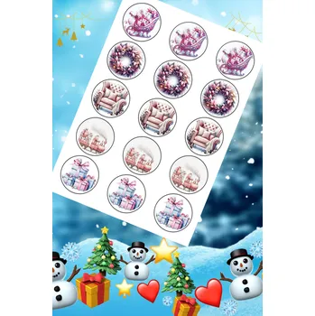 Jedlá dekorace na dort  Fondánový list s výřezem: Pastelová vánoční sada – 15 koleček (⌀ 5 cm)