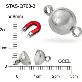 Materiál na výrobu šperku MAGNETICKÉ ZAPÍNÁNÍ CHIRURGICKÁ OCEL ozn.-STAS-Q708-3. velikost pr.8mm.