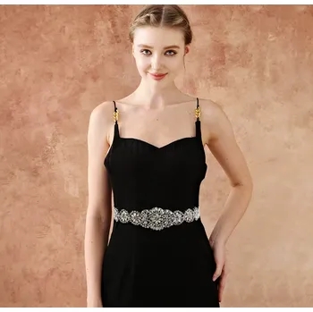 Dámské šaty B-TOP Krystalový pás na šaty s květinovým vzorem a modrou stuhou