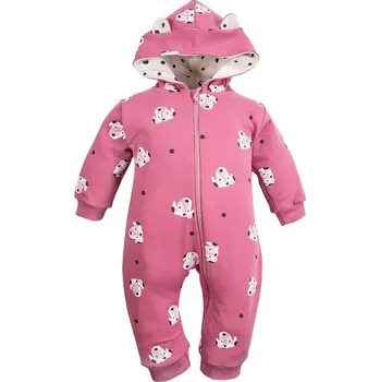 Kojenecká kombinéza Eevi Dětská kombinéza z teplákoviny Dogs&Spots TMAVĚ RŮŽOVÁ - 80