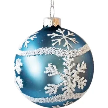 Sada skleněných baněk 8 cm, 4 ks v balení, modré s vločkami