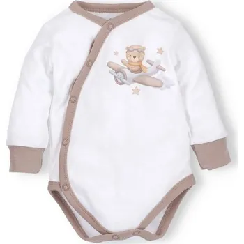 NINI Zavinovací body dlouhý rukáv Méďa Pilot SMETANOVÉ - 68