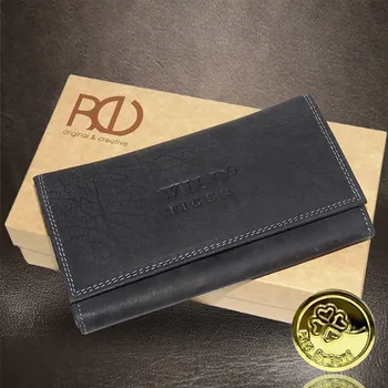 Peněženka Dámská černá kožená peněženka s monogramem | Osobní a luxusní dárek Vyberte variantu: + ražba monogramu (A) Okrasně Monotype Cors. + Akce - zlatá mince Pro štěstí ZDARMA