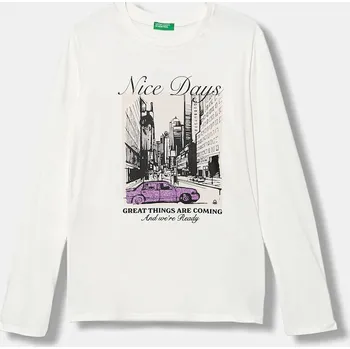 Dětské bavlněné tričko s dlouhým rukávem United Colors of Benetton 35RYC10QE.G.seasonal bílá 00X, vel. 130