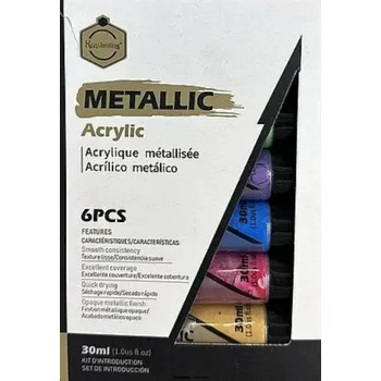 Vodová barva Sada akrylových barev – Metalické, 6 ks
