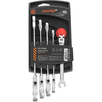 Klíč Sada očkoplochých klíčů ULTRA s ráčnou a závěsem (5 ks) Dnipro-M
