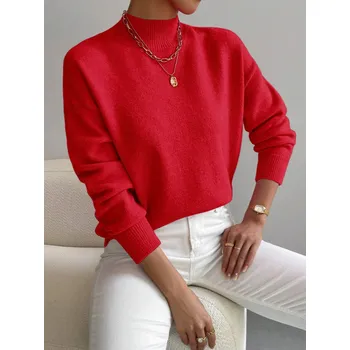 Dámský svetr Dámský pletený svetr se stojáčkem Barva: Červená, Velikostní tabulka: L