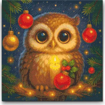 Diamantové malování Diamantové malování - Vánoční sova Velikost: 50x50cm, Rámování: Pouze srolované plátno, Diamanty: Čtvercové