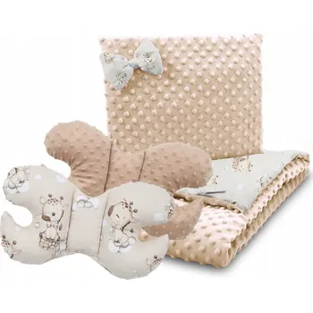 Dětská deka Dětská deka do kočárku s polštářkem a motýlkem - BABYMAM PREMIUM set 3v1 - Žirafa s béžovou minky