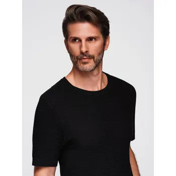 Pánské tričko Pánské strukturované pletené tričko - černé V3 OM-TSCT-0253 - XL