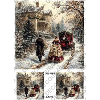 Umělecký papír Rýžový a soft papír na decoupage - Zimní retro - KB4300 Materiál: Soft, Rozměr: A4