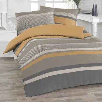 Povlečení Ložnice21 Flanelové povlečení Demi Koreander Šedá, Béžová, Zlatá 140 x 200 cm