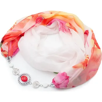 Šála Magotex Šála s bižuterií Extravagant - bílo-růžová s potiskem