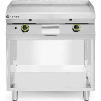 Varná deska Plynová grilovací varná deska, hladká, na skříni uzavřené na 3 stranách, HENDI, Kitchen Line, 2 ohřívací zóny, každá se 3 hořáky, celkový výkon 10 kW, 10kW, 800x700x(H)900mm