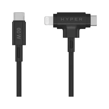 Datový kabel HyperJuice - Kabel Lightning - 24 pin USB-C s piny (male) do 24 pin USB-C, Lightning s piny (male) - 1.5 m - černá HJ4010BKGL