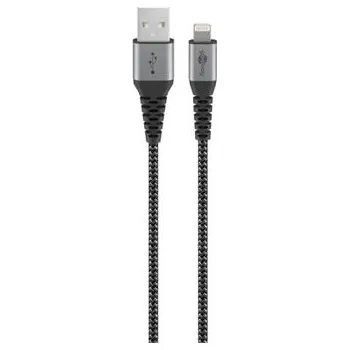 Datový kabel Goobay Lightning iPhone nabíjecí a synchronizační kabel, opletený, černo-stříbrný, 8pin - USB A M/M, 1m