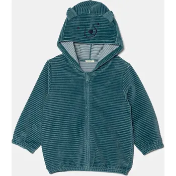 Kojenecké oblečení Kojenecká mikina United Colors of Benetton zelená barva, s kapucí, hladká, 3MCDA501C 3MCDA501C.W.Seasonal 67X, vel. 56