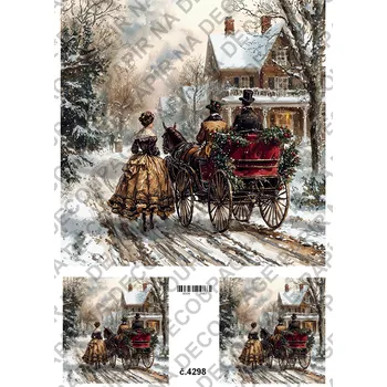 Umělecký papír Rýžový a soft papír na decoupage - Zimní retro - KB4298 Materiál: Soft, Rozměr: A4