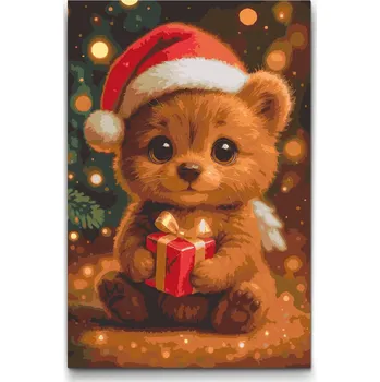 Malování podle čísel - Vánoční medvídek Velikost: 40x60cm, Rámování: Pouze srolované plátno